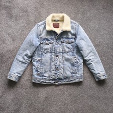 Abercrombie & Fitch Sherpa Lined Trucker Denim Jacket Small Blue Coat Fleece