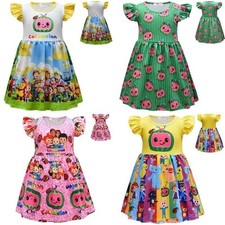 Kids Girls Cocomelon JJ Cartoon Dress Pleated Skirt Princess Party Dress Up Gift