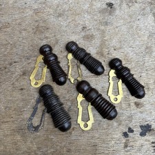 Victorian Wood & Brass Keyhole Cover Escutcheon Plate Beehive Antique Reeded