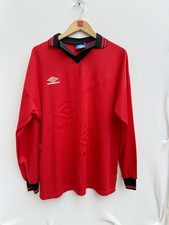 Vintage Umbro 90s Football Shirt Red Black Long Sleeve Training Top Mens XL