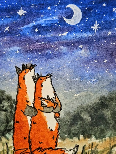 Fox mum dad baby - mum, moon