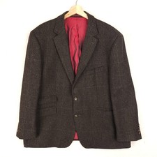 Moon  Yorkshire Tweed Blazer Jacket Mens 50R Brown Window Pane Check 100% Wool