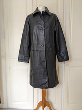 Milan Leather Women's Black Genuine Leather Mid Length Jacket Size 10 Button Up 