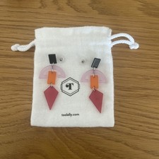 TOOLALLY - PINK ORANGE HALF MOON ACRYLIC EARRINGS w KITE SHAPE DROP - IN BAG