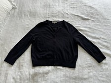 Hobbs Navy Blue Merino Cashmere Blend Knit Cardigan Size L 3/4 Sleeve Waist 