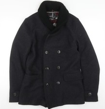 Topman Men's Black Pea Coat, M