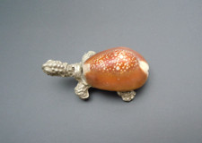 PRETTY VINTAGE TURTLE MADE OF A GENUINE COWRIE SHELL IN GOLD TONE METAL