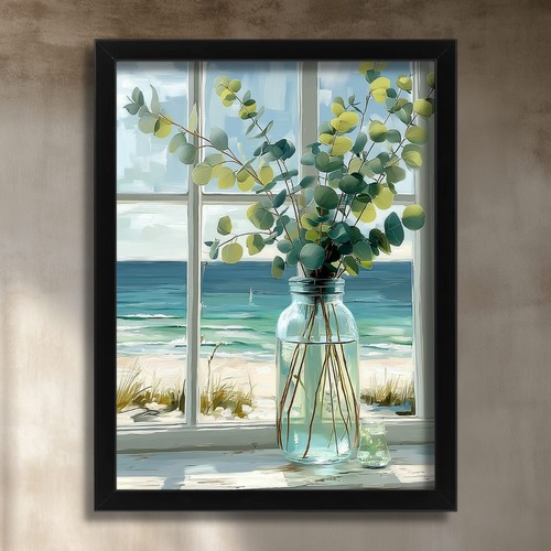 Coastal window art print beach - print,