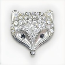 Large Rhinestone Fox Brooch Clear Raccoon Head Silver Tone Pin Retro Statement