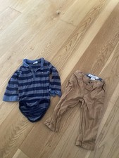 H&M Baby Boy 2/4 Months Outfit Camel Chinos/navy Bodysuit
