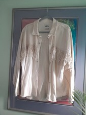 Zara Cream Studded Fringe Jacket
