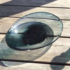 Large Vintage Art Glass Shallow Dish Charger Graded Indigo Blue In Colour