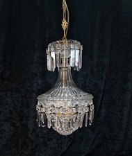 Stunning Heavy Antique French 3 Light Montgolfiere Crystal Brass Chandelier