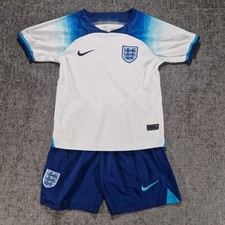 Nike England Football Kit Boys. White Blue Home Kit P2P 14 Inches 8-9 Yr 22