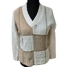 Elizabeth Scott Women's Chenille V-neck Jumper Uk L/XL Cream& Beige Winter Wear