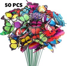 50 Pcs Butterfly Decorations,Butterfly Stakes PVC Waterproof Decorative-Plant