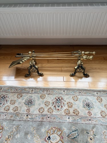 Vintage brass dog irons - brass,