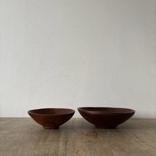 Vintage Rustic Style x2 Wooden Hand Carved Decorative Display Serving Bowls