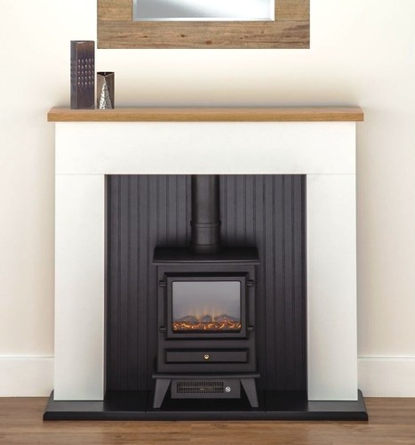 Electric fire stove white - white, oak
