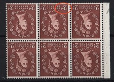 GB 1955 Edward wmk 2d light wmk inverted um booklet pane, full perfs incl r2/2