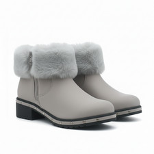 Womens Ladies Studded Low Block Heel Chelsea Fur Lined Ankle Boots Shoes UK