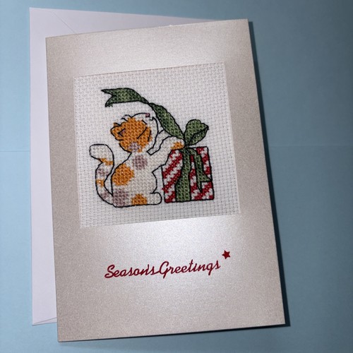 Christmas card cat playing - card,