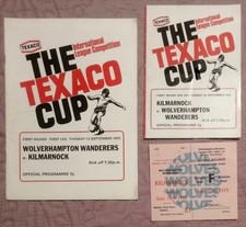 1972 Wolves v Kilmarnock Texaco Cup Programmes 1st Round Both Legs with Ticket