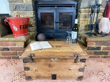 Antique Pine Chest, Vintage Wooden Storage Trunk, Blanket Box, Coffee Table. KEY