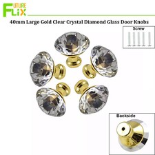 40mm Large Gold Clear Crystal Diamond Glass Door Knobs Cupboard Furniture Handle