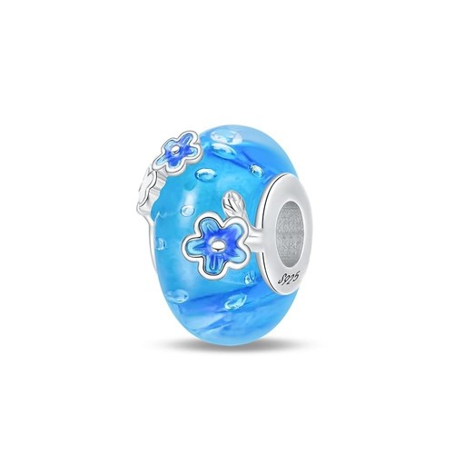 Blue murano glass flower bead - glass,