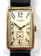 Vintage 9k Solid Gold J W Benson Tank Watch