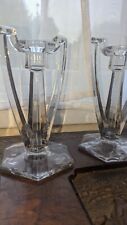 Art Deco Arts & Crafts Pair Signed 1907 Krys Tol Chippendale Glass Candlesticks 