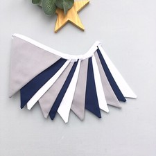 Grey, Navy & White Mini bunting, handmade fabric bunting, 12 flags, 1.7m