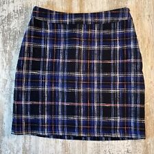 Laura Ashley Women’s Blue Plaid Knee High 100% Cotton Skirt UK 10