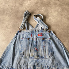 Dickies Dungarees Mens 48" Denim Y2K Carpenter Workwear Overalls, Washed Blue