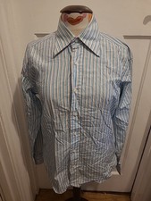 Mens John Francomb Size 15.5" Blue/White Striped Long Sleeved Shirt
