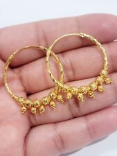 22ct Yellow Gold Plated Indian Bali Earrings With Beads Tessel High Quality 