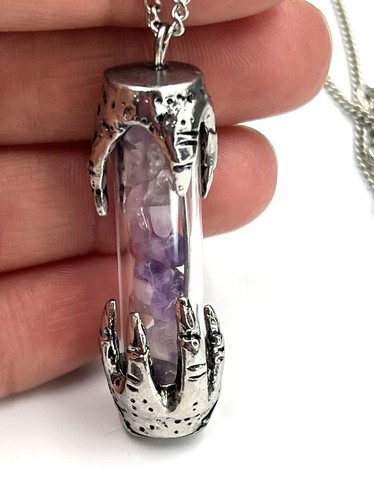 Silver tone amethyst chip - tone, vial