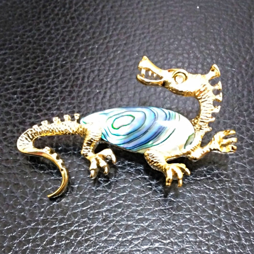 Vintage dragon brooch abalone - dragon, brooch.