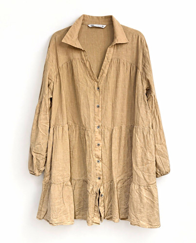 Zara beige green linen shirt - green,