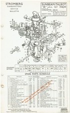 SUNBEAM-TALBOT STROMBERG  1948/49 DBA-36 CARBURETTER SERVICE BULLETIN/PARTS LIST