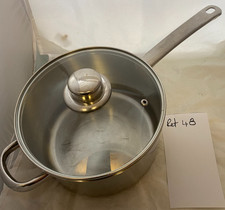 Large Double Handled Stainless Steel Saucepan + Glass Lid  - 18cm - Ref 48