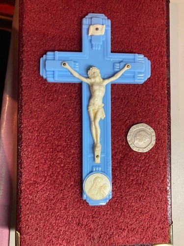 Vintage wall crucifix blue - vintage,