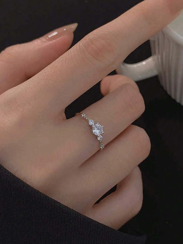 Silver open ring women - cz,