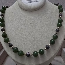 18 Inch Nephrite Jade And Cloisonne Bead Necklace Handmade And Artisan Designed