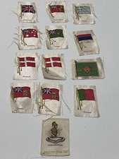 Antique Cigarette Silks – 13x Flags, Regimental Colour & HMS Warrior Early 1900s
