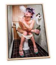 Girl Smoking on Toilet Urban CANVAS FLOATER FRAME Wall Art Picture Print