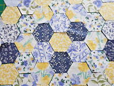 50 Vintage Laura Ashley,  100% cotton patchwork hexagons blue yellow theme charm