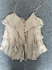 Zara Ruffle Cami Top Size XS Taupe/beige