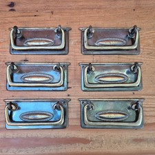 Original Antique Drawer Handles Pulls Brass Metal Ornate Edwardian 1910s x 6